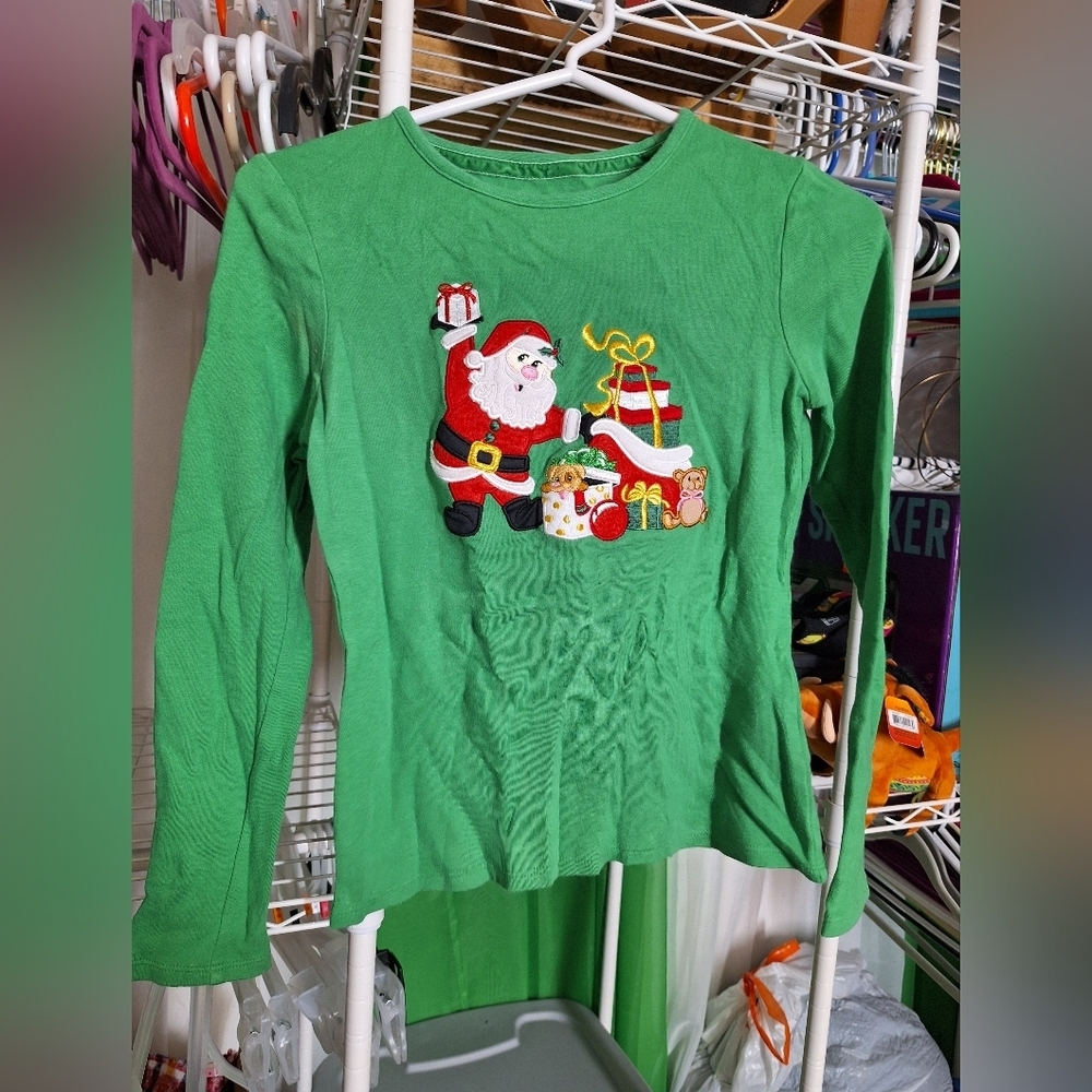 COPPER KEY GREEN CHRISTMAS SHIRT SIZE 14 GIRLS